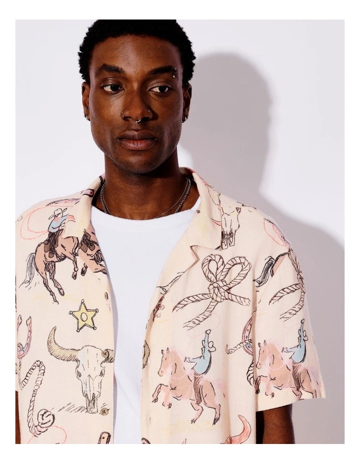 Cassidy Print Linen Blend Short Sleeve Shirt in Pink image 3