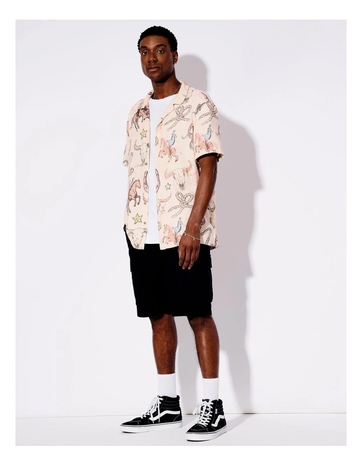 Cassidy Print Linen Blend Short Sleeve Shirt in Pink image 4