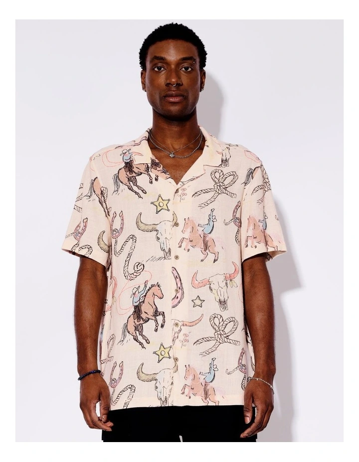 Cassidy Print Linen Blend Short Sleeve Shirt in Pink image 5
