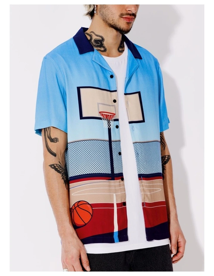 Dices Textured Rayon Placement Print Short Sleeve Shirt in Blue image 2