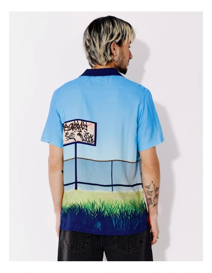 Dices Textured Rayon Placement Print Short Sleeve Shirt in Blue image 6