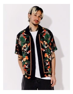 Blaze Textured Rayon Placement Print Short Sleeve Shirt in Assorted