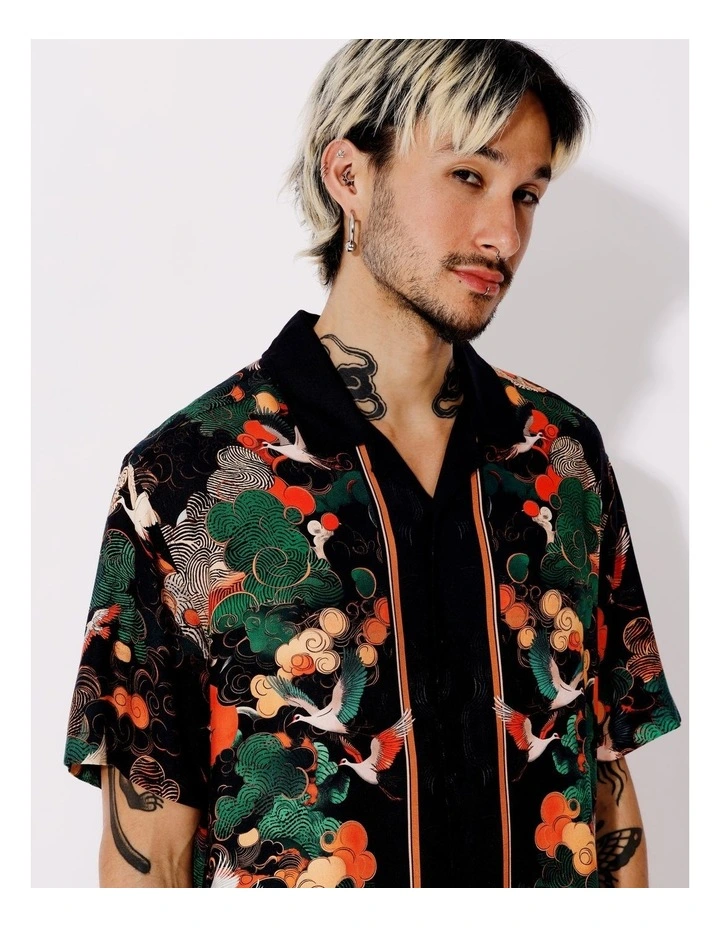 Blaze Textured Rayon Placement Print Short Sleeve Shirt in Assorted image 2