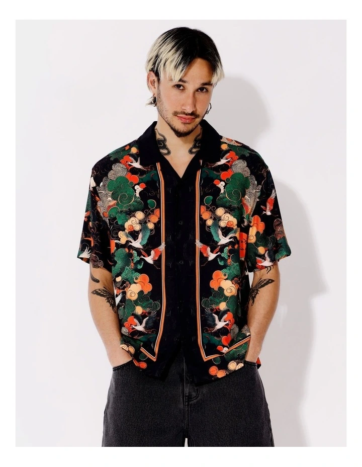 Blaze Textured Rayon Placement Print Short Sleeve Shirt in Assorted image 3