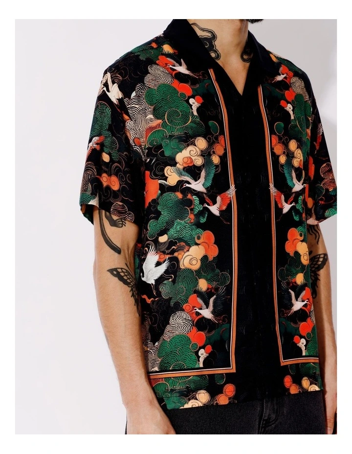Blaze Textured Rayon Placement Print Short Sleeve Shirt in Assorted image 4