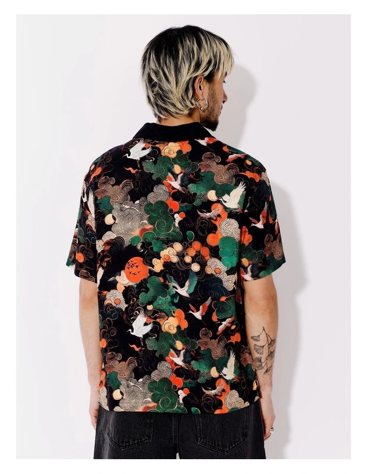 Blaze Textured Rayon Placement Print Short Sleeve Shirt in Assorted image 5