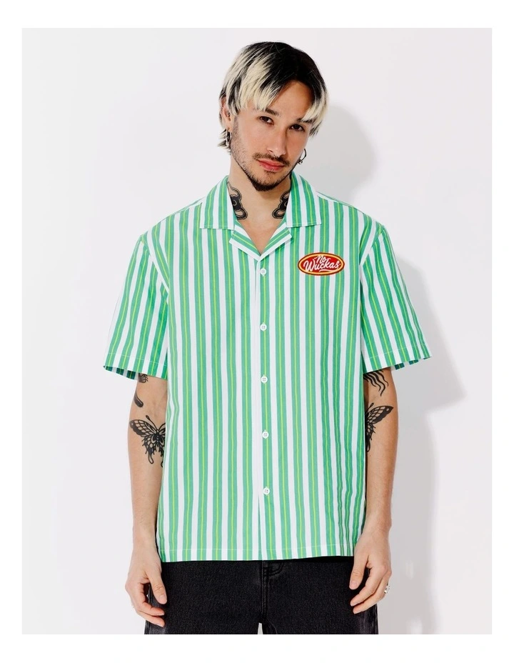 Wayne All Gender Oversized Stripe Short Sleeve Shirt in Green image 1