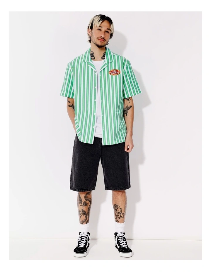 Wayne All Gender Oversized Stripe Short Sleeve Shirt in Green image 3