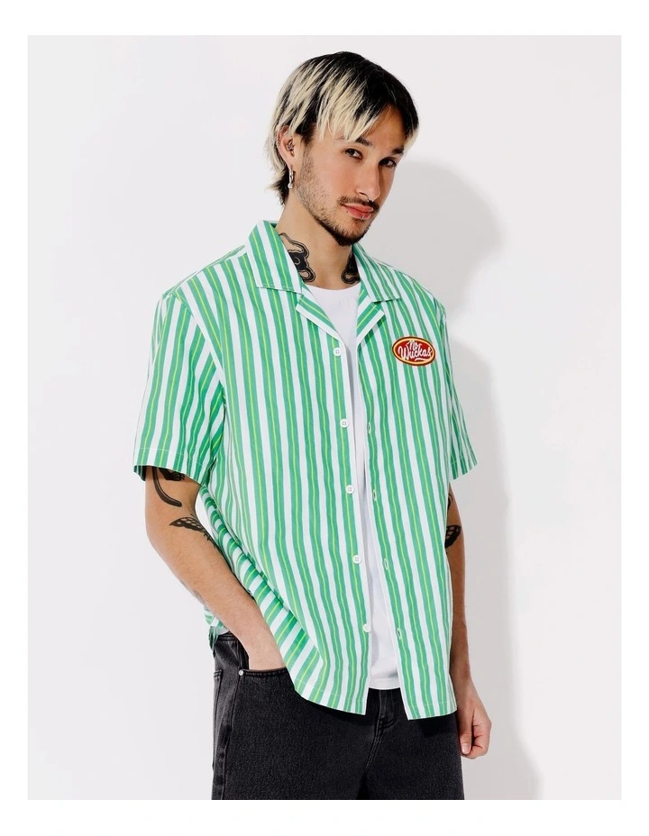 Wayne All Gender Oversized Stripe Short Sleeve Shirt in Green image 5