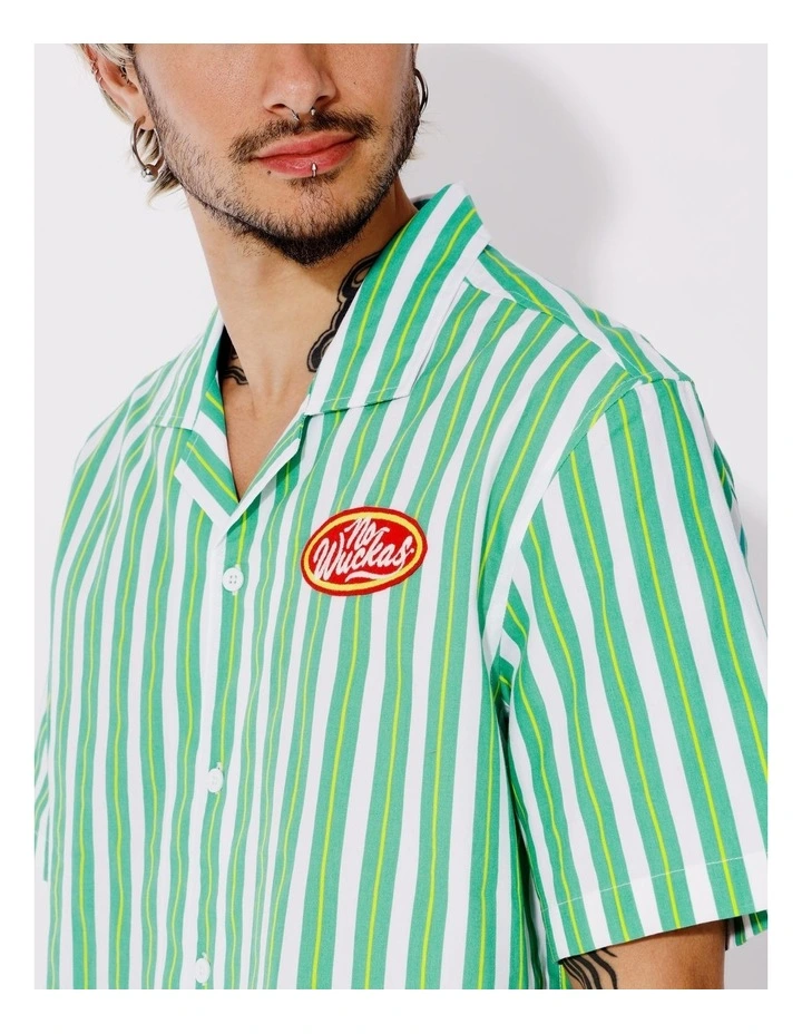 Wayne All Gender Oversized Stripe Short Sleeve Shirt in Green image 6