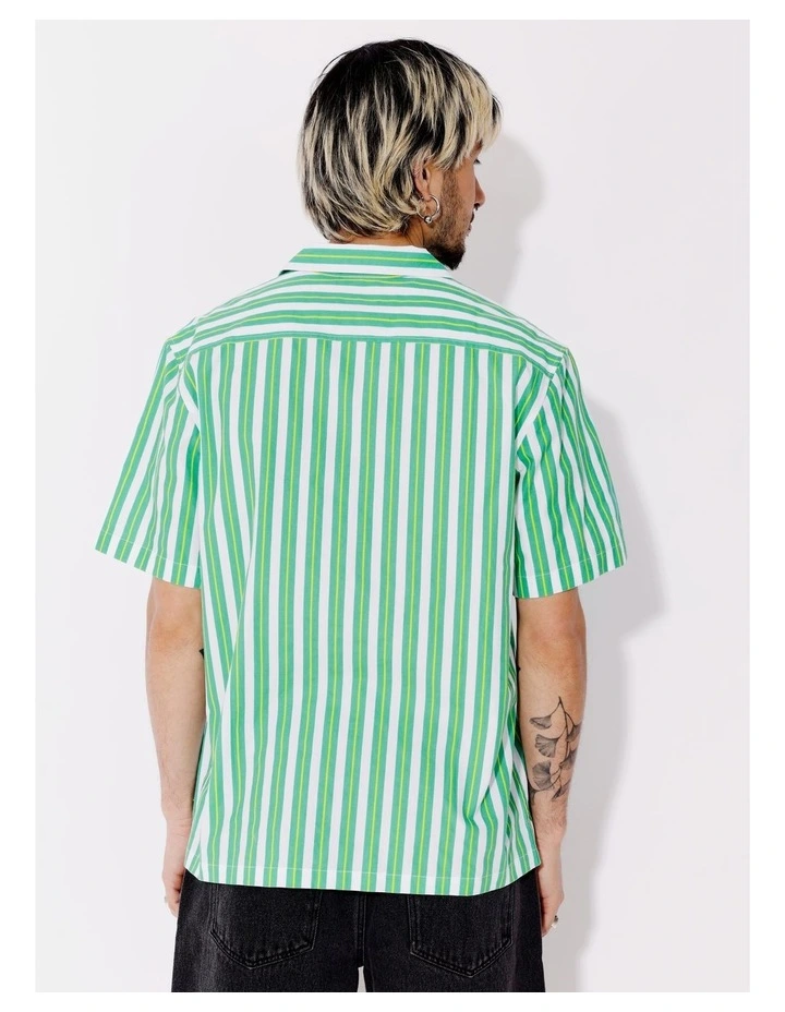 Wayne All Gender Oversized Stripe Short Sleeve Shirt in Green image 7