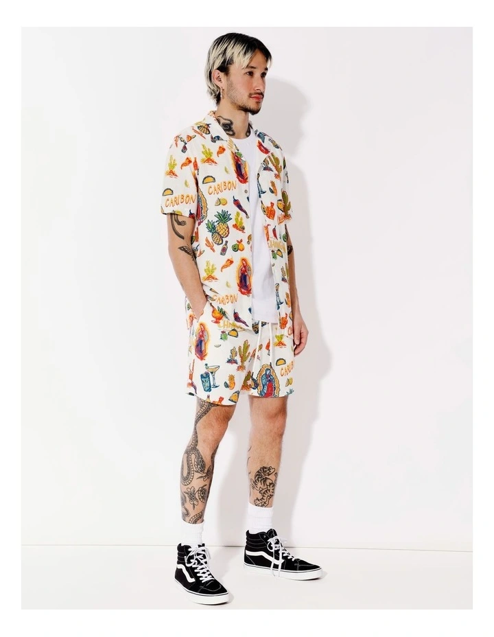 Elena Linen Blend All Over Print Short Sleeve Shirt in White image 4