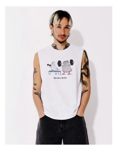 Gym Rat Placement Print Tank in White