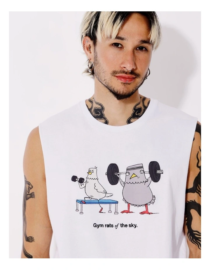 Gym Rat Placement Print Tank in White image 2