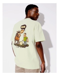 Horse With No Name Placement Print Textured Oversize Tee in Blue