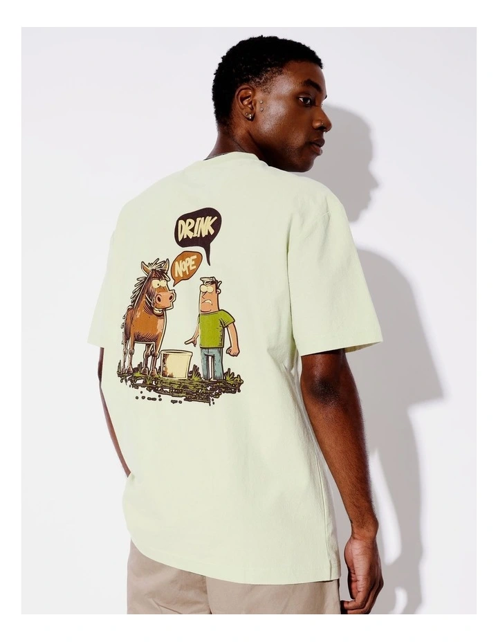 Horse With No Name Placement Print Textured Oversize Tee in Blue image 1