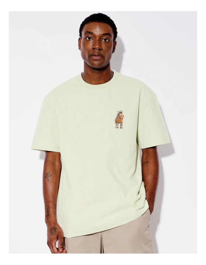 Horse With No Name Placement Print Textured Oversize Tee in Blue image 3