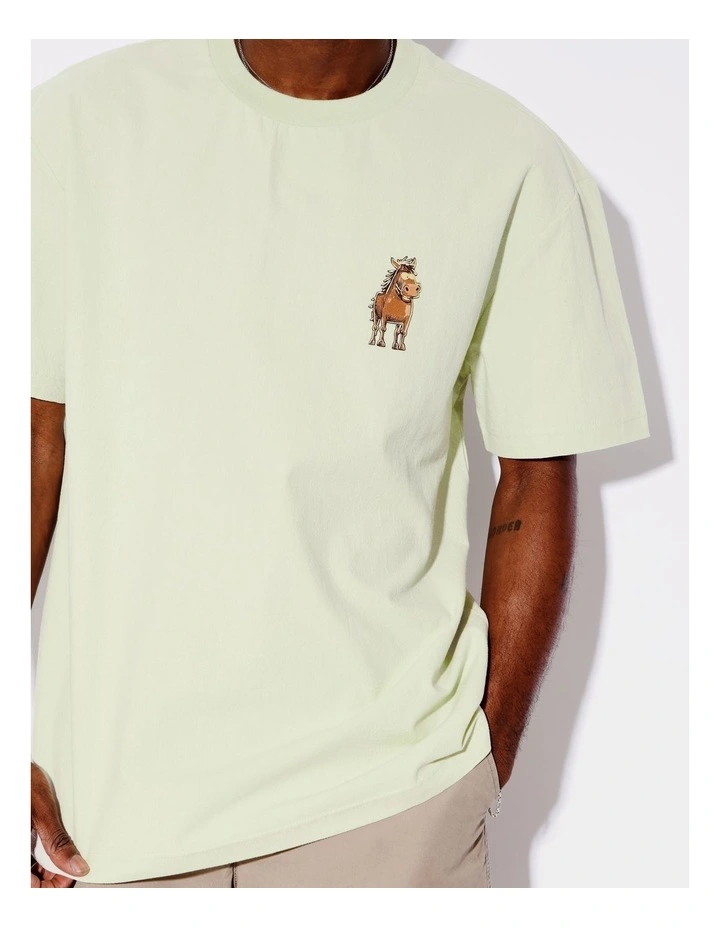 Horse With No Name Placement Print Textured Oversize Tee in Blue image 4