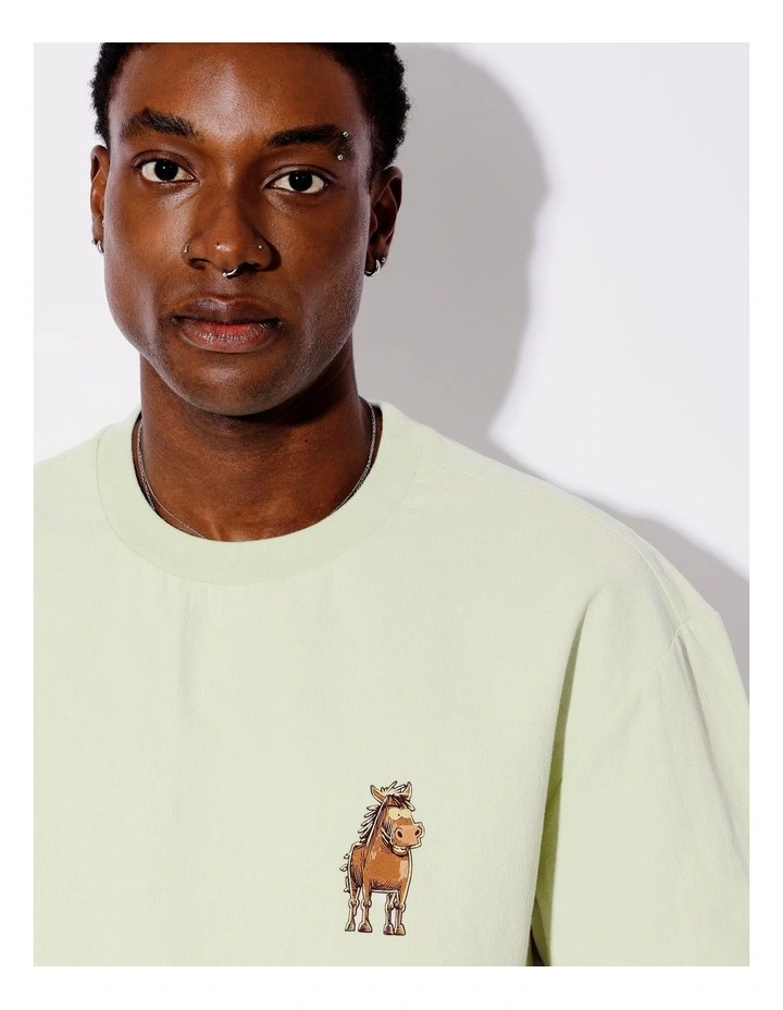 Horse With No Name Placement Print Textured Oversize Tee in Blue image 5