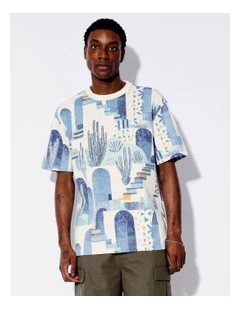 Abstract Print Oversize Tee in Ecru