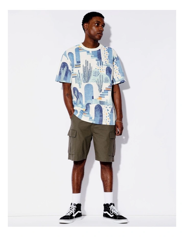 Abstract Print Oversize Tee in Ecru image 2