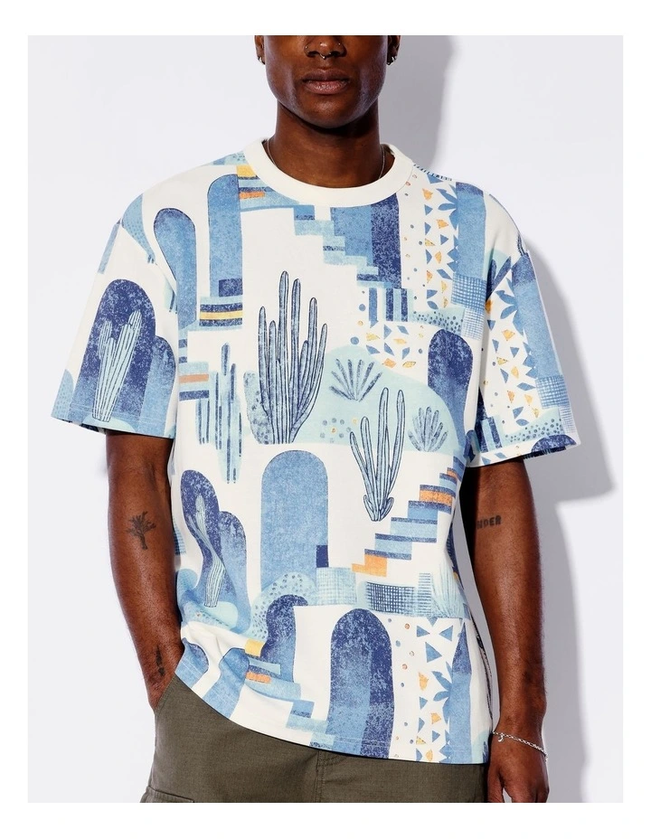 Abstract Print Oversize Tee in Ecru image 3