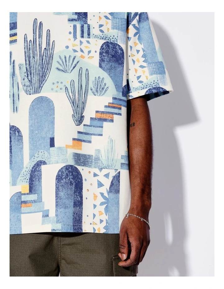 Abstract Print Oversize Tee in Ecru image 4