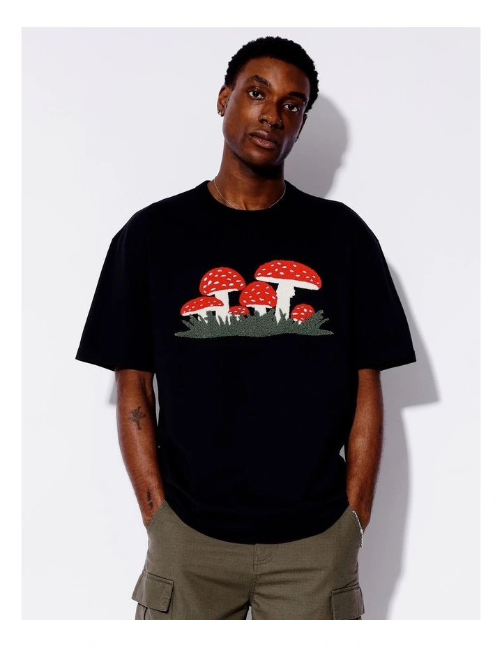 Mushroom Applique Oversized Tee in Black image 1