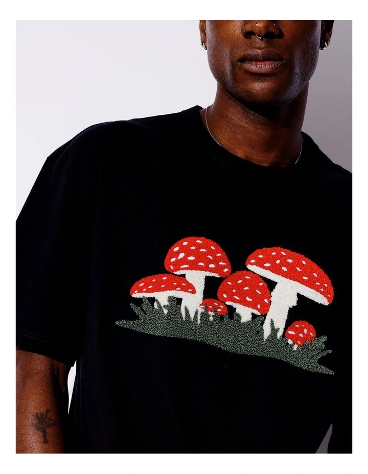 Mushroom Applique Oversized Tee in Black image 2
