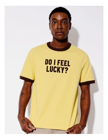 Lucky Punk Flocked Letter Tee in Yellow