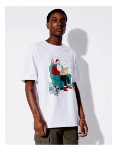 Xmas Story Print Oversize Tee in White