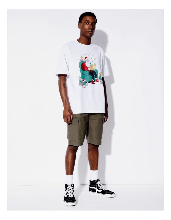 Xmas Story Print Oversize Tee in White image 3