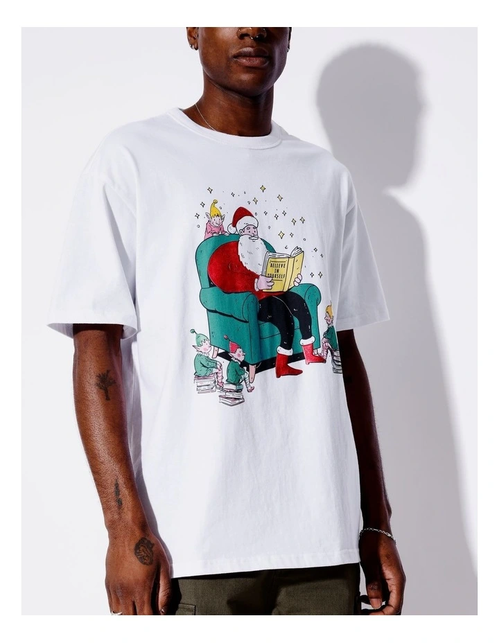 Xmas Story Print Oversize Tee in White image 4
