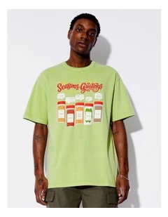 Seasons Greetings Print Oversize Tee in Green