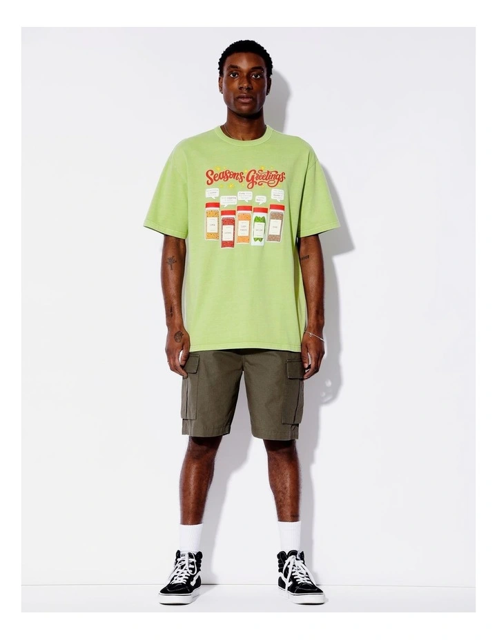 Seasons Greetings Print Oversize Tee in Green