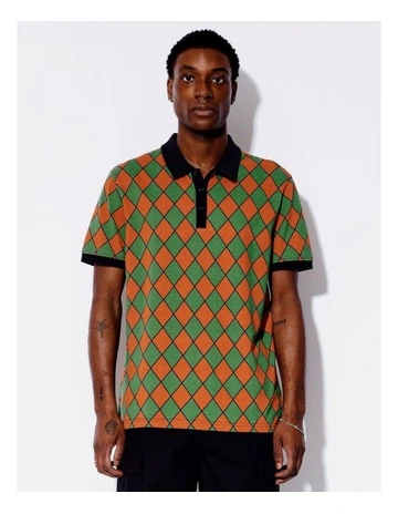 Dylan Diamond Print Pique Polo in Pink