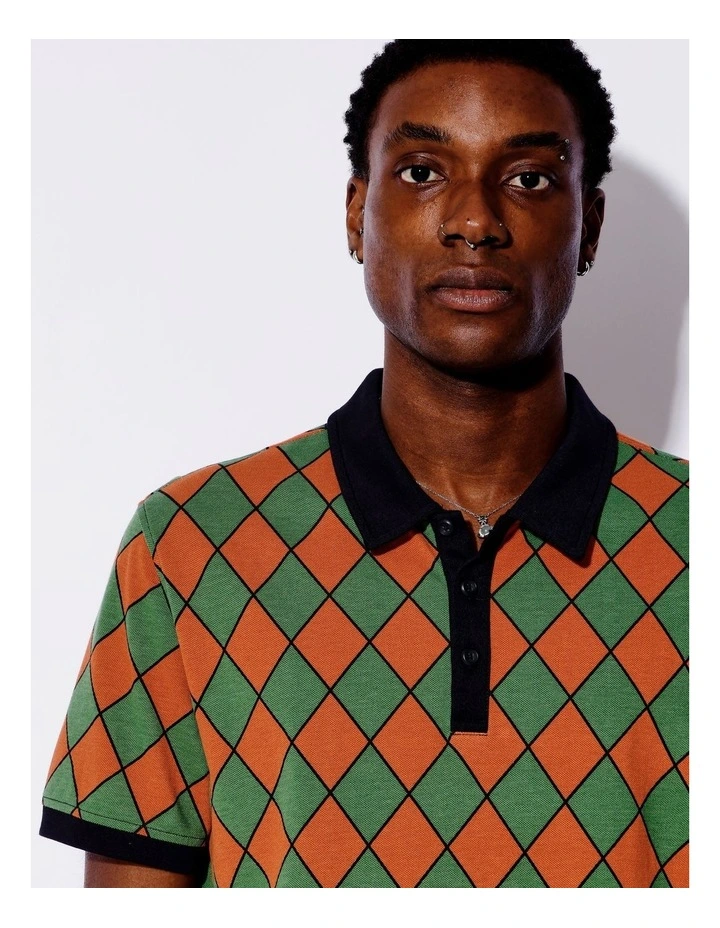 Dylan Diamond Print Pique Polo in Pink image 2