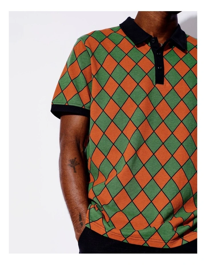 Dylan Diamond Print Pique Polo in Pink image 3