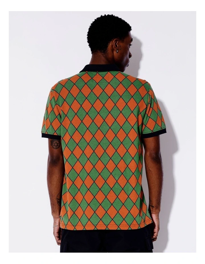 Dylan Diamond Print Pique Polo in Pink image 4