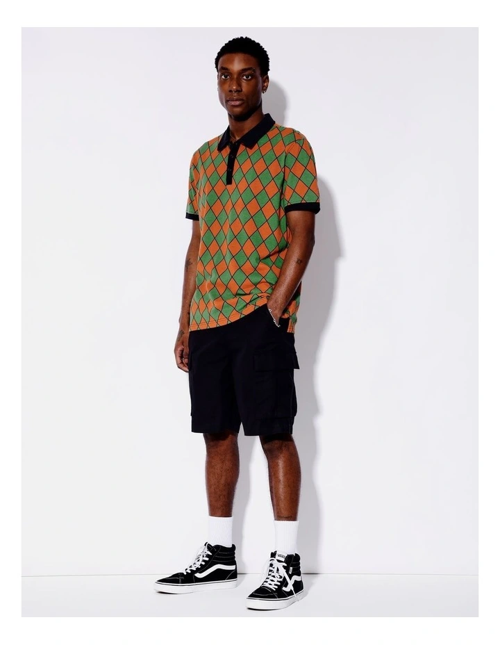 Dylan Diamond Print Pique Polo in Pink image 5