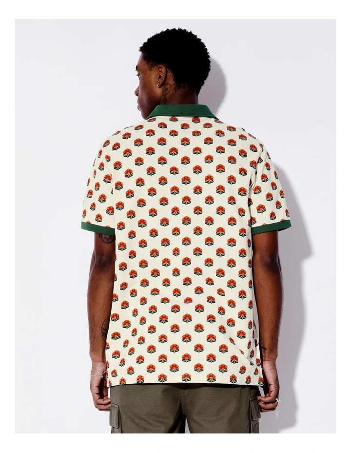 Floral Print Pique Short Sleeve Polo in Cream image 5