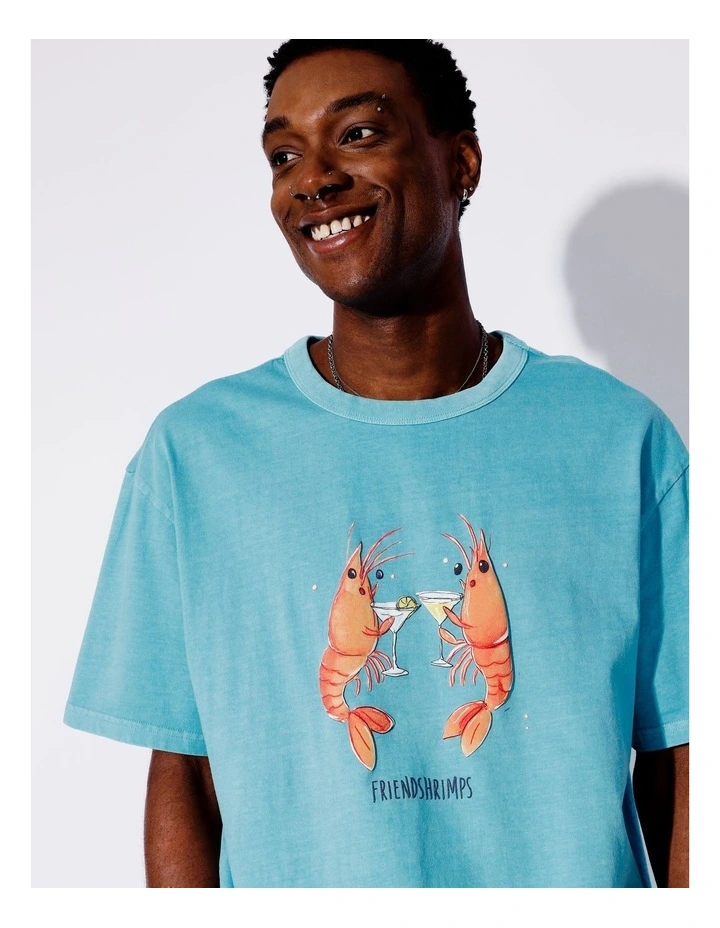 Friend Shrimp Oversized Placement Print Tee in Blue image 2