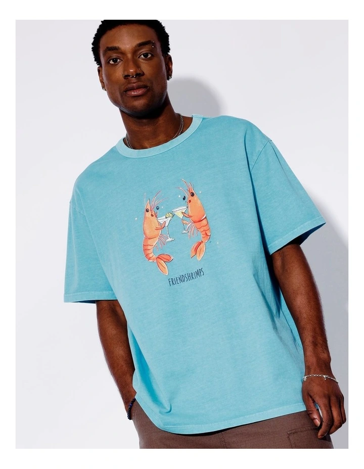 Friend Shrimp Oversized Placement Print Tee in Blue image 4