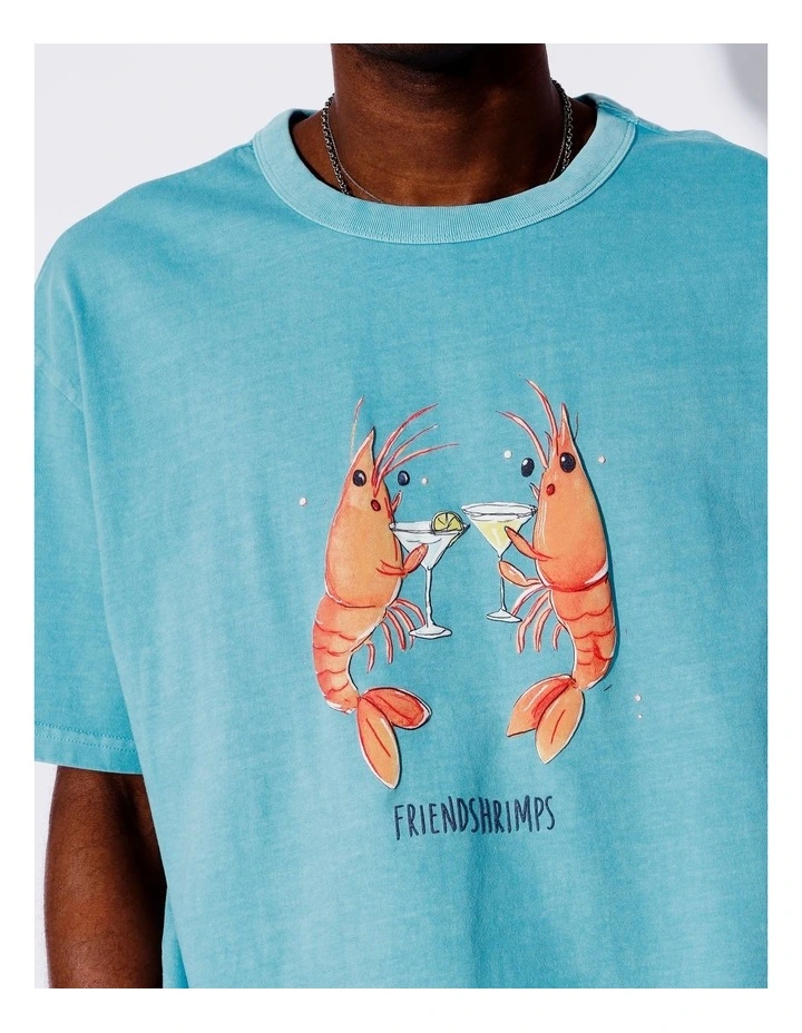Friend Shrimp Oversized Placement Print Tee in Blue image 6