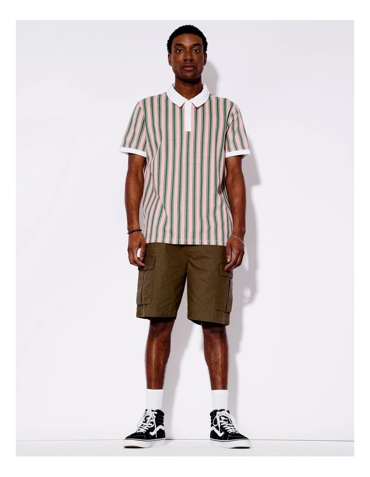 Stripe Print Pique Polo in Pink image 3