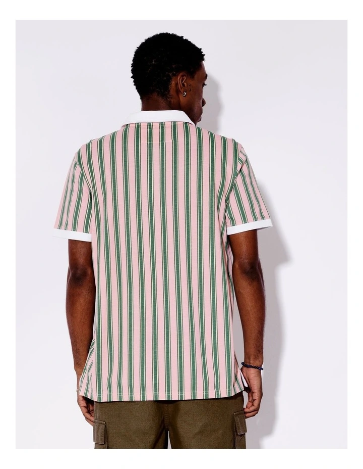 Stripe Print Pique Polo in Pink image 5