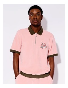 Terry Towelling All Gender Polo in Pink
