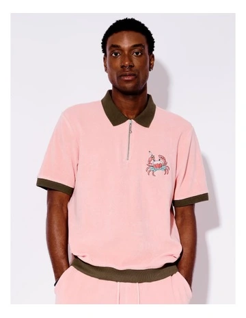 Terry Towelling All Gender Polo in Pink