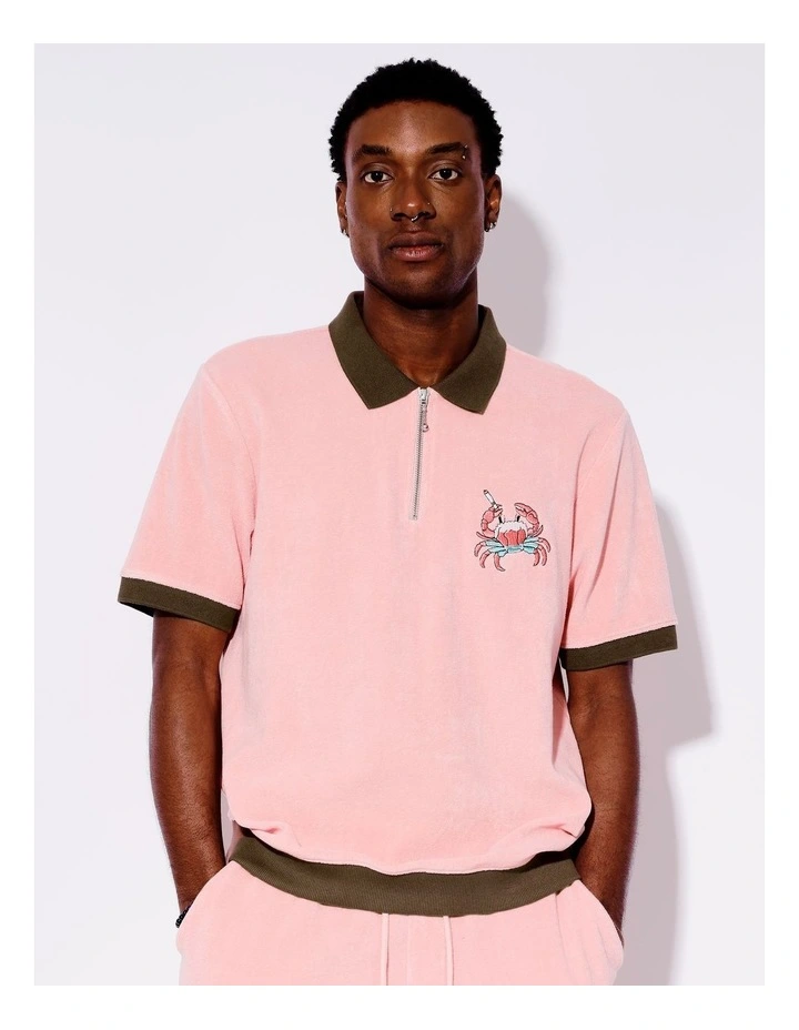 Terry Towelling All Gender Polo in Pink image 1