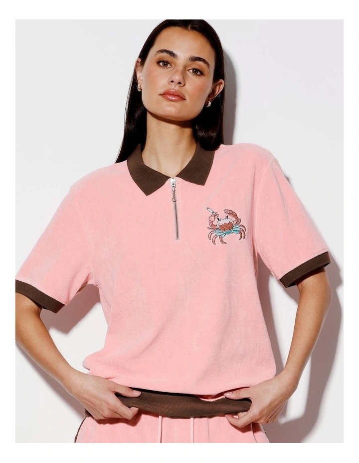 Terry Towelling All Gender Polo in Pink image 2
